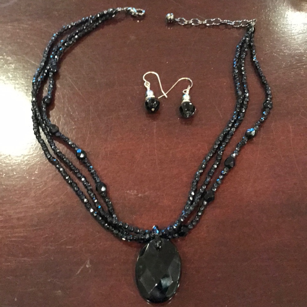Talbots Black Statement Necklace and Earrings
